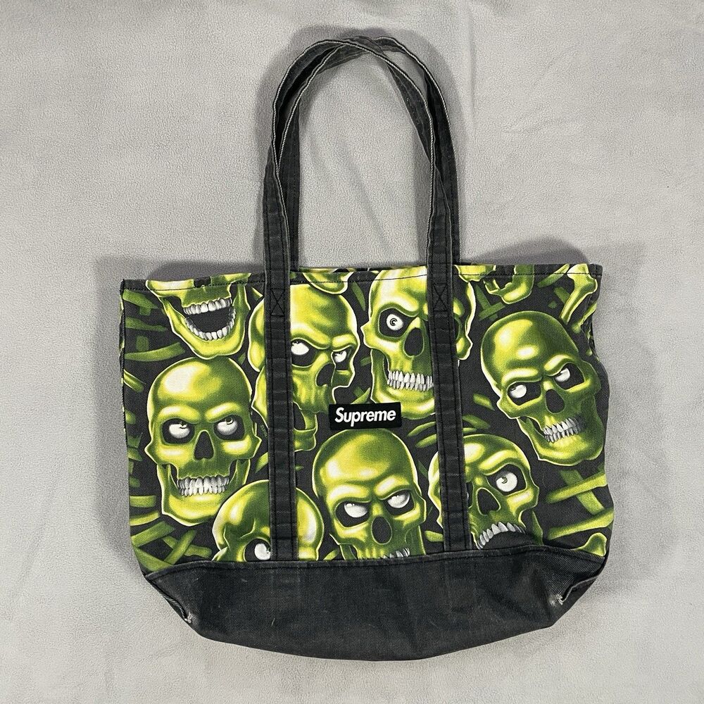 Supreme Skull Pile Denim Tote SS18 Green Black